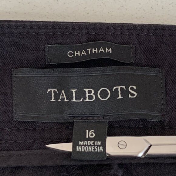 Talbots Chatham Ankle Pants Womans 16 Black Cotton Stretch Pockets Side Zip prep - Picture 2 of 10